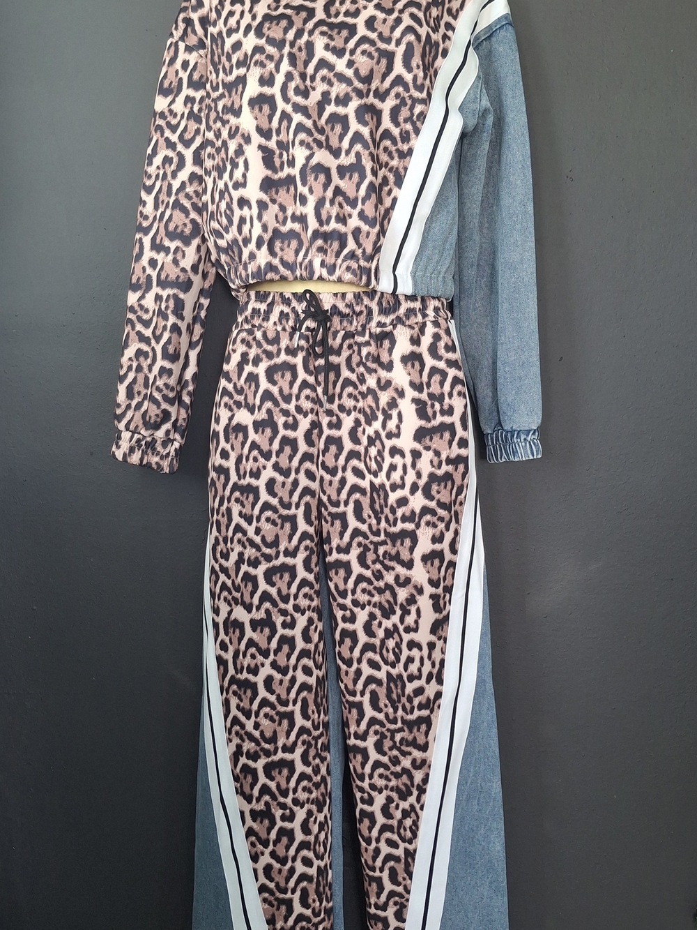 Leopard Print Jogger Jumpsuit with Side Stripe - Women